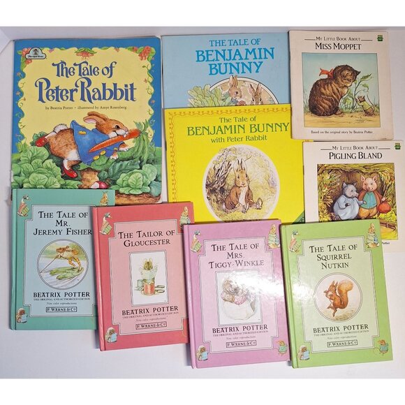 Beatrix Potter Other - Beatrix Potter 9 Book Lot Peter Rabbit Nutkin  Benjamin Bunny Moppet Tiggy Fishe